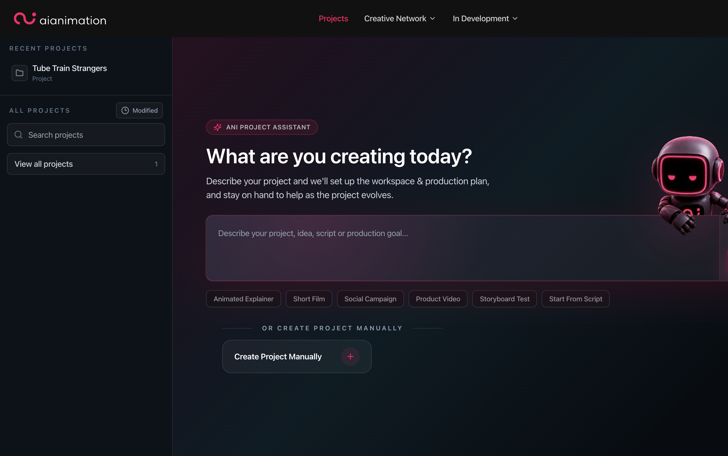 Projects hub with Ani project starter
