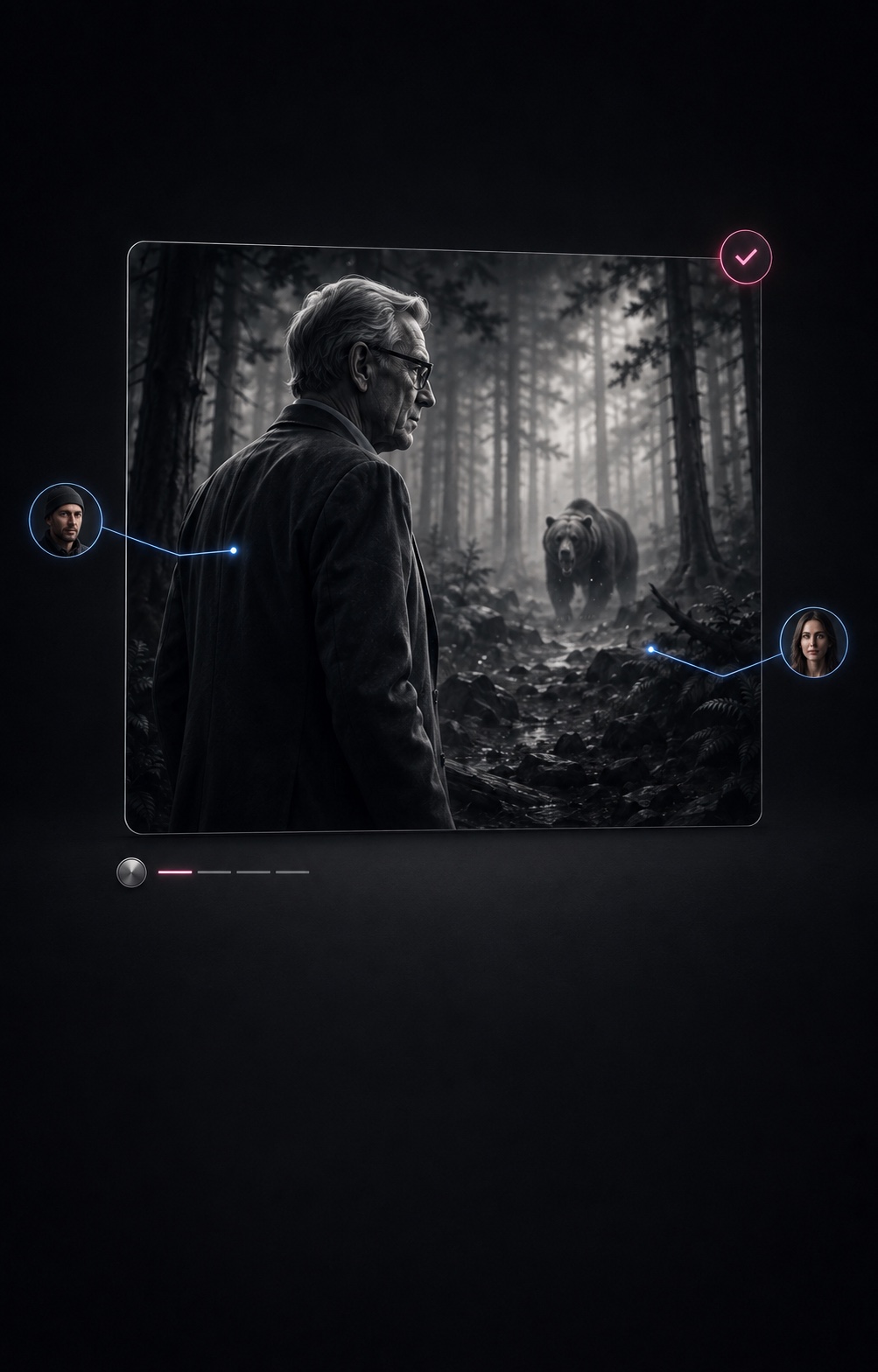 Creative collaborators reviewing and approving a shared AI production shot